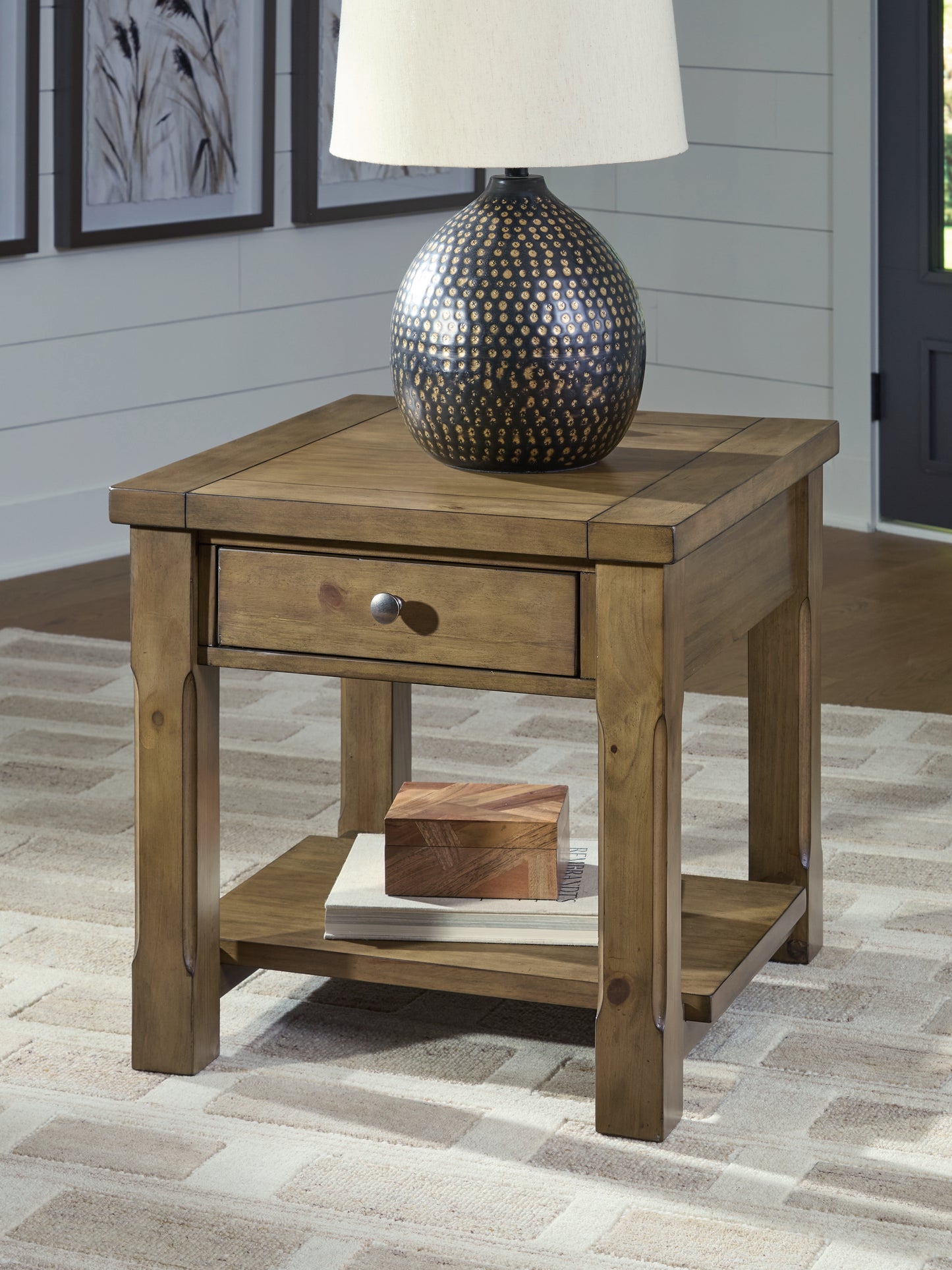Haines Furniture Outlet - Ashley Furniture - Vandenmore End Table - Rectangular End Table / Medium Brown - T539-3