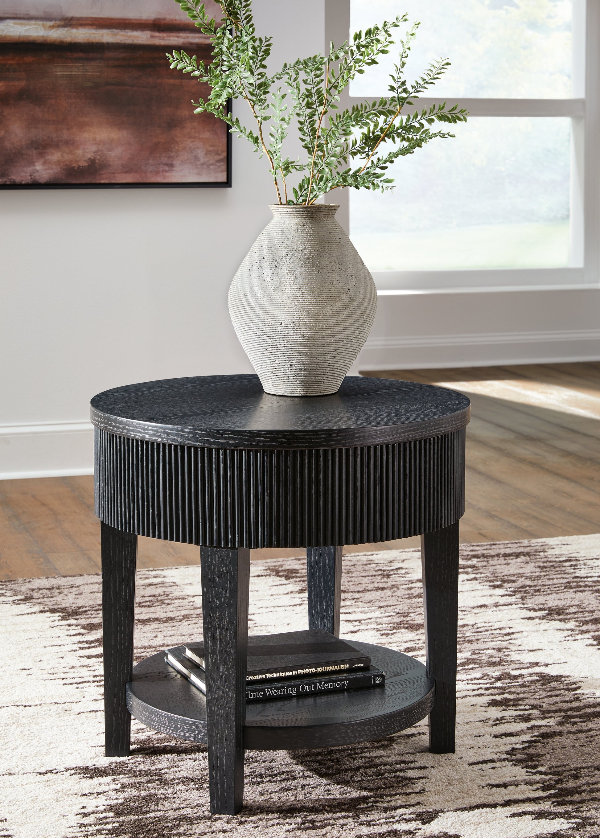 Haines Furniture Outlet - Ashley Furniture - Marstream End Table - Round End Table / Black - T551-6