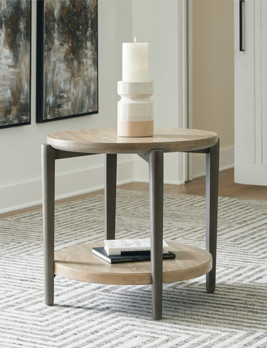 Haines Furniture Outlet - Ashley Furniture - Dyonton End Table - Round End Table / Light Grayish Brown - T574-6