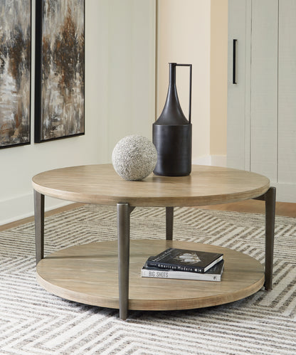 Haines Furniture Outlet - Ashley Furniture - Dyonton Coffee Table - Round Cocktail Table / Light Grayish Brown - T574-8