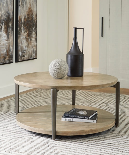 Haines Furniture Outlet - Ashley Furniture - Dyonton Coffee Table - Round Cocktail Table / Light Grayish Brown - T574-8