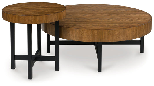 Haines Furniture Outlet - Ashley Furniture - Steenlage Table (Set of 2) - Occasional Table Set (Set of 2) / Brown/Black - T575-12