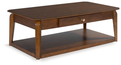 Haines Furniture Outlet - Ashley Furniture - Trenmour Coffee Table - Rectangular Cocktail Table / Medium Brown - T596-1