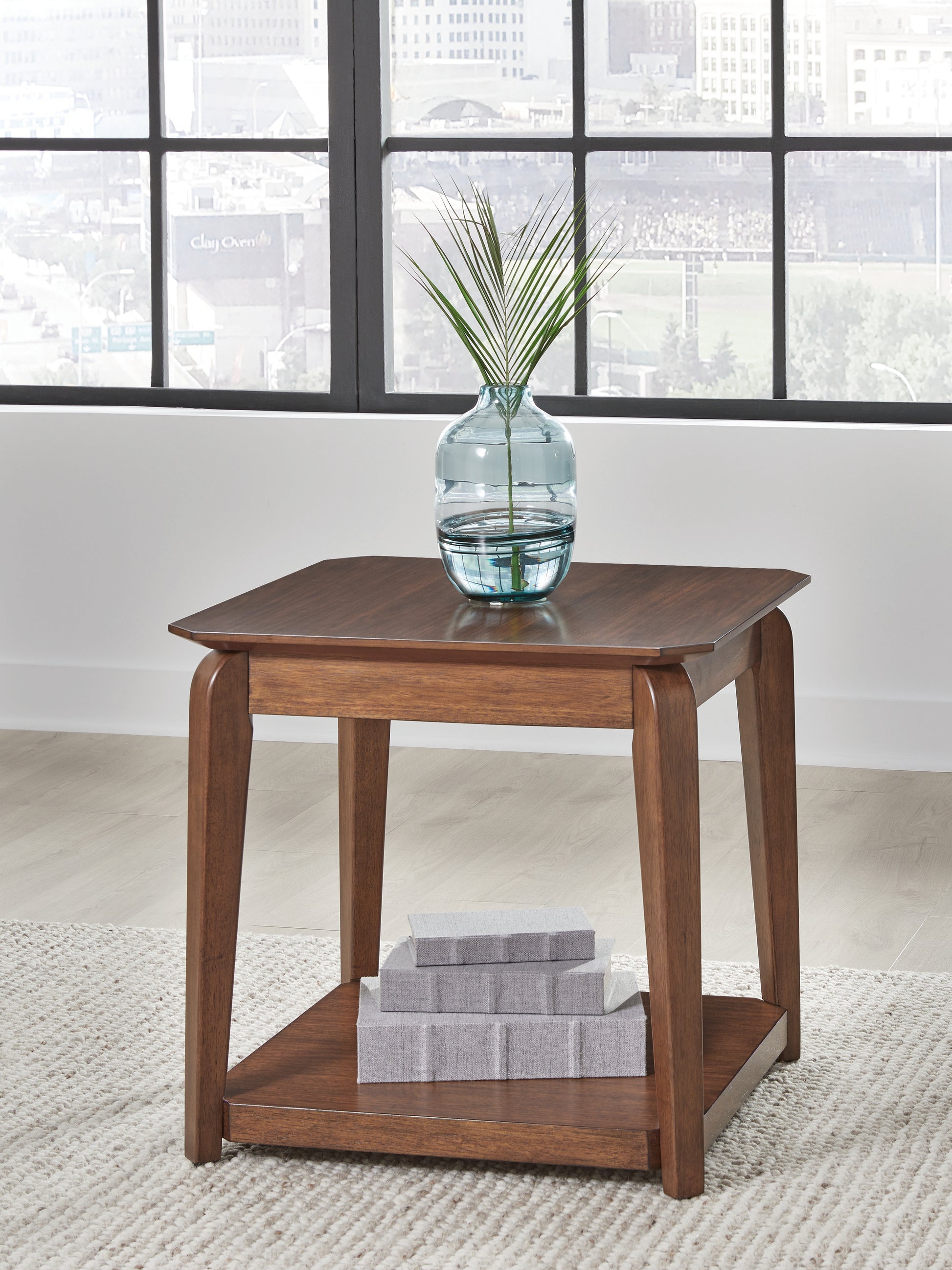Haines Furniture Outlet - Ashley Furniture - Trenmour End Table - Square End Table / Medium Brown - T596-2