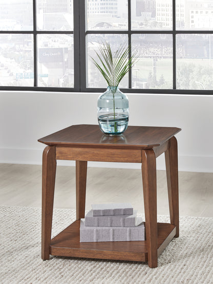 Haines Furniture Outlet - Ashley Furniture - Trenmour End Table - Square End Table / Medium Brown - T596-2