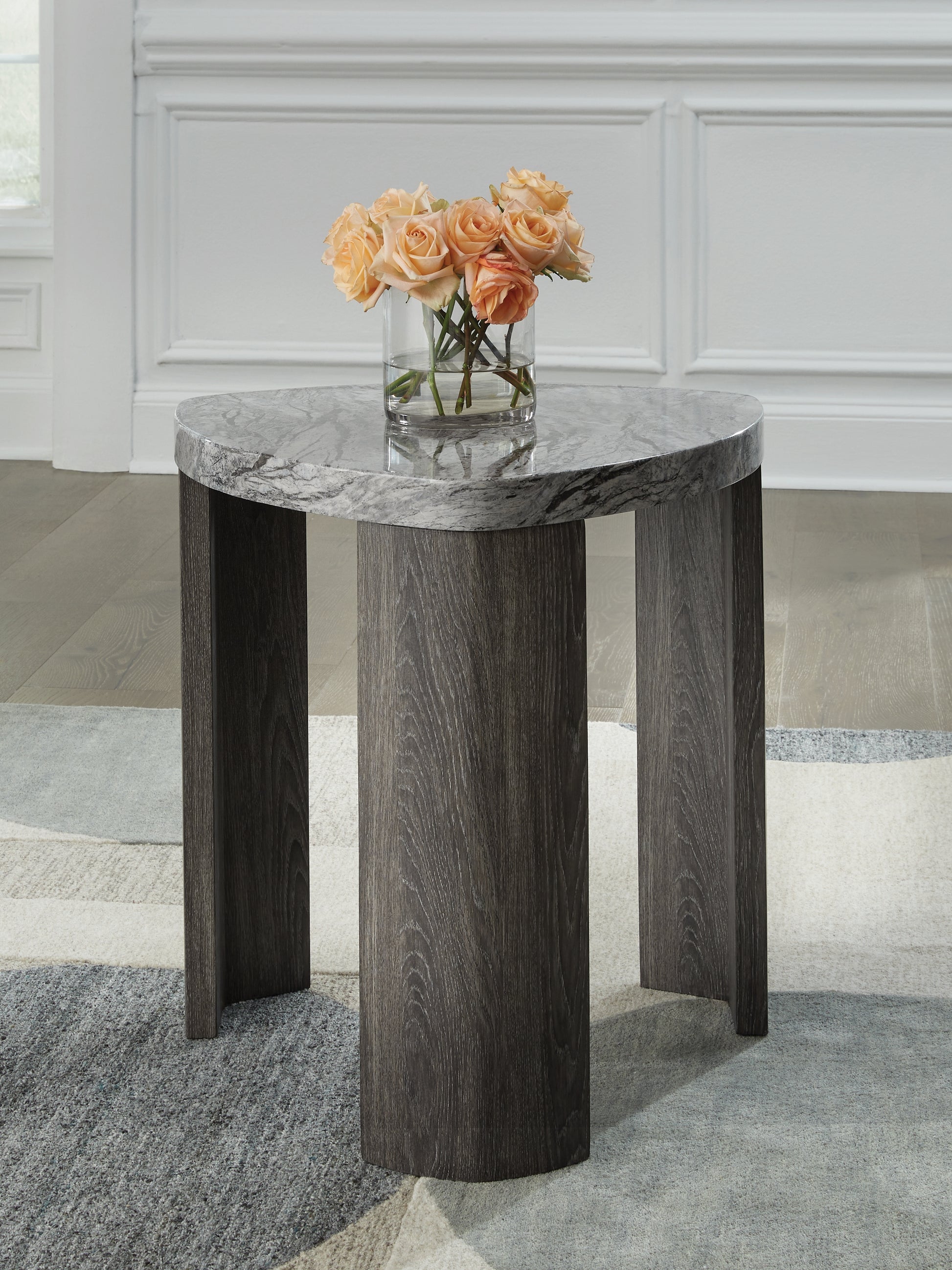 Haines Furniture Outlet - Ashley Furniture - Surmour End Table - Triangle End Table / Gray/Brown - T600-6