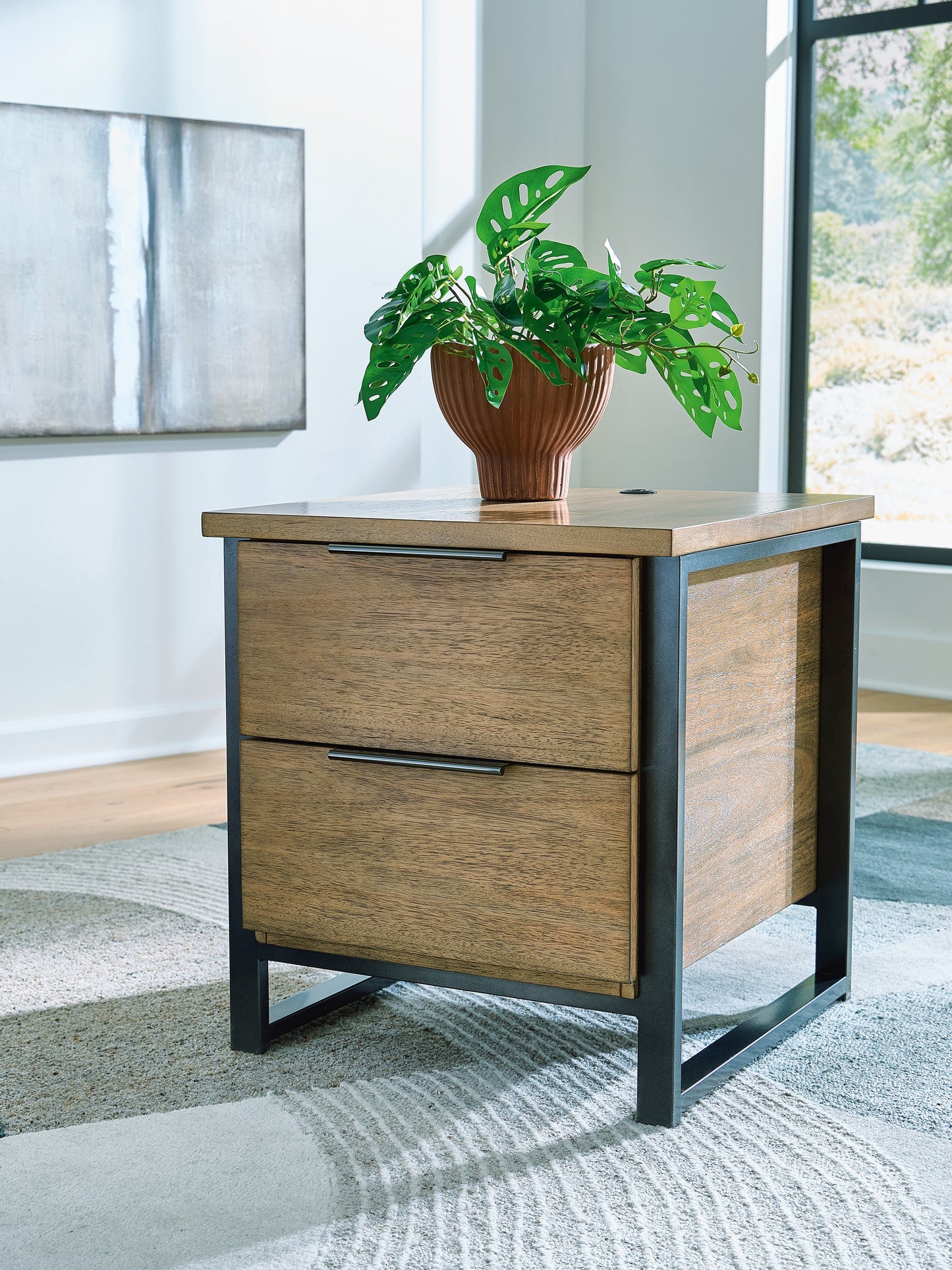 Haines Furniture Outlet - Ashley Furniture - Montia End Table - Rectangular End Table / Light Brown - T602-3