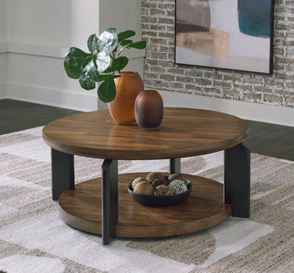 Haines Furniture Outlet - Ashley Furniture - Kraeburn Coffee Table - Round Cocktail Table / Brown/Black - T624-8