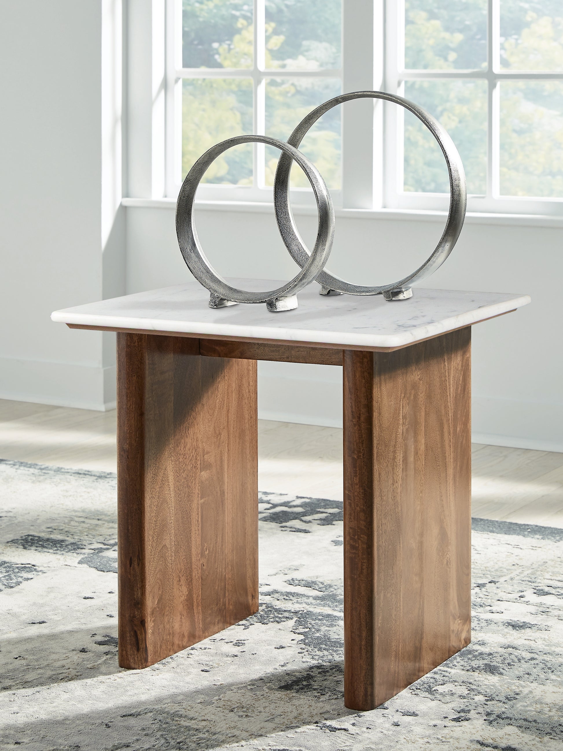 Haines Furniture Outlet - Ashley Furniture - Isanti End Table - Square End Table / Light Brown/White - T662-3