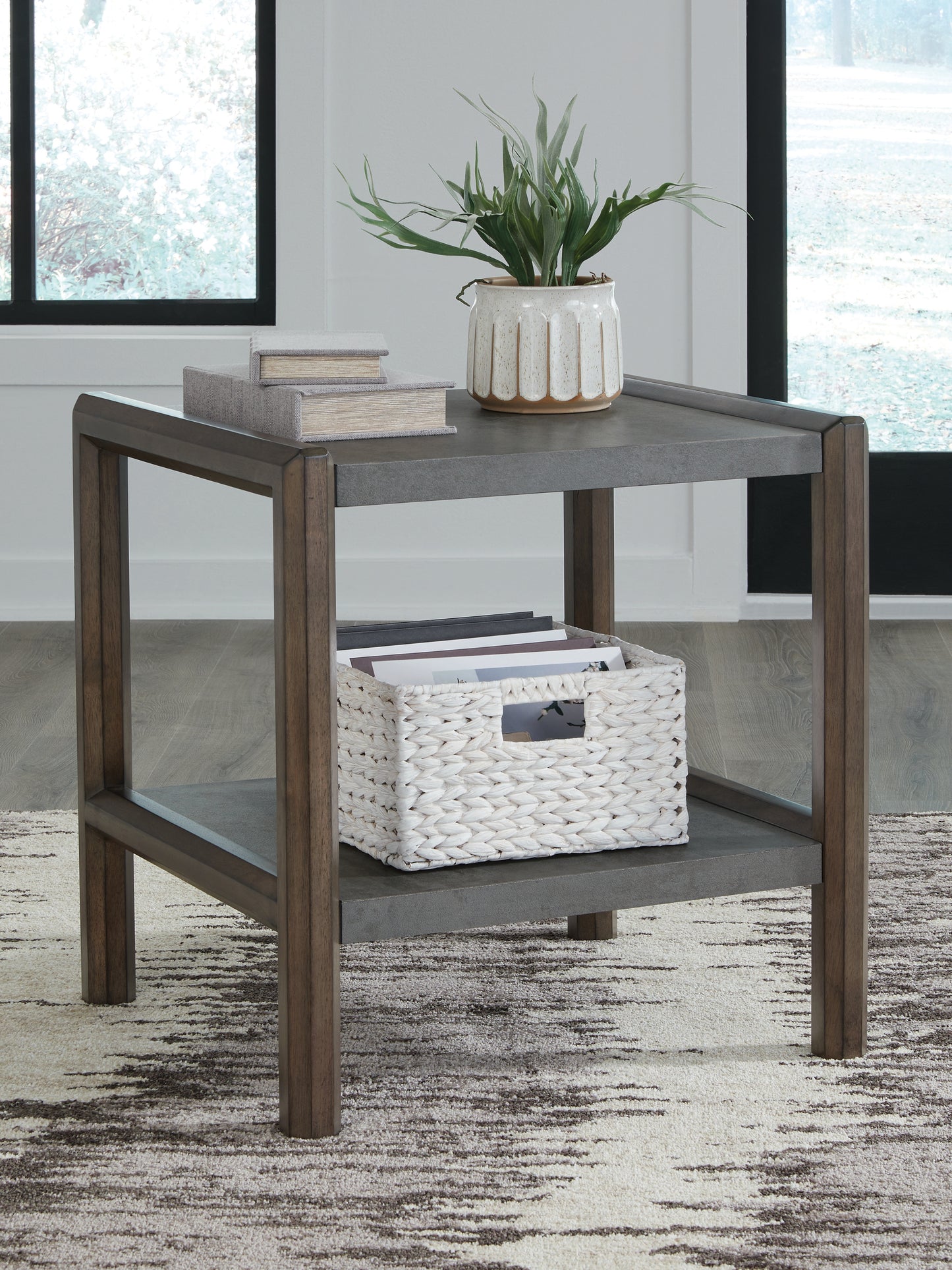 Haines Furniture Outlet - Ashley Furniture - Kallenny End Table - Rectangular End Table / Brown/Gray - T669-3