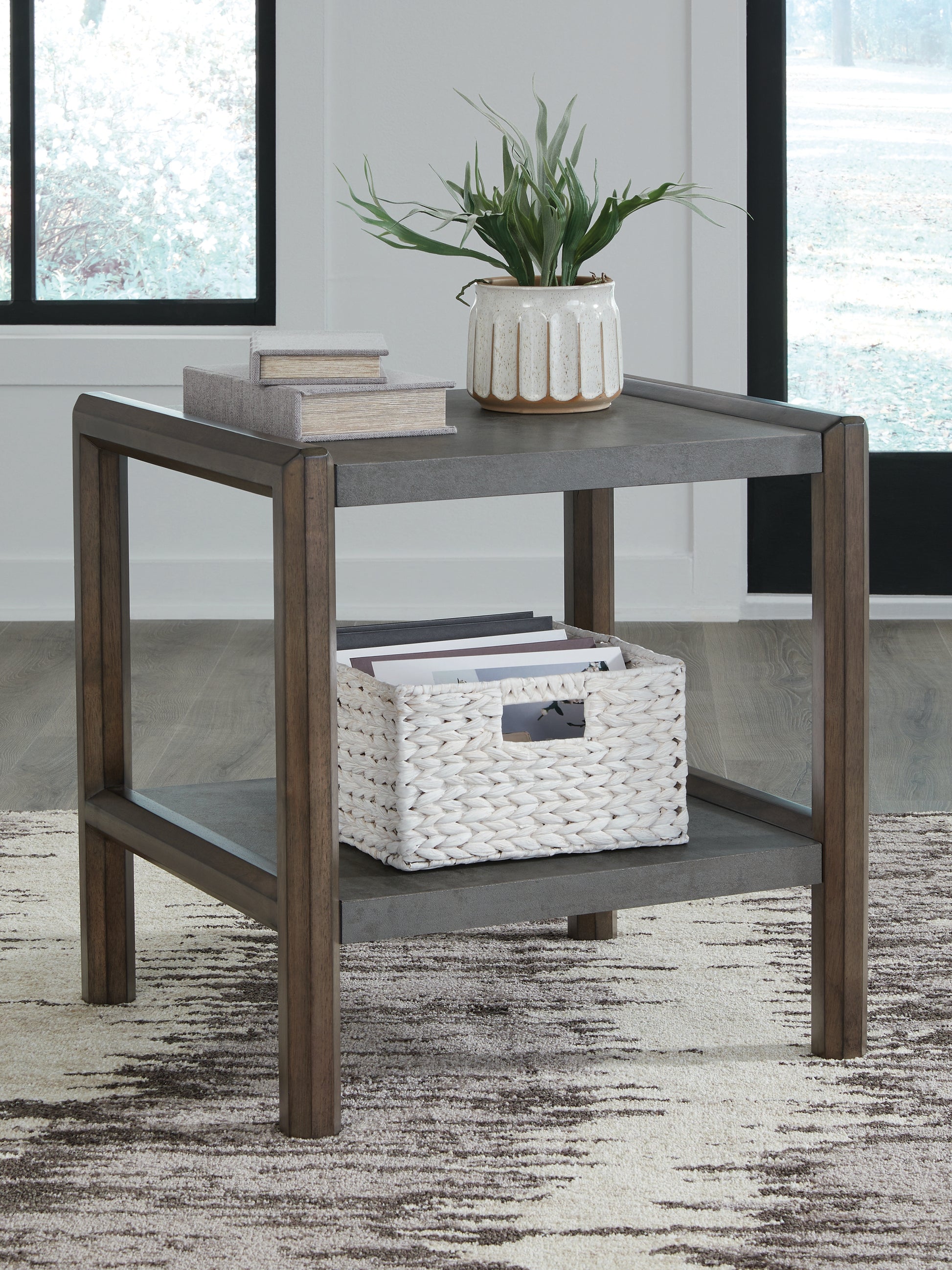 Haines Furniture Outlet - Ashley Furniture - Kallenny End Table - Rectangular End Table / Brown/Gray - T669-3