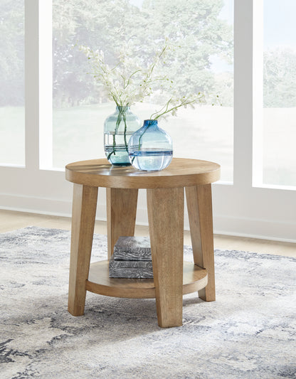 Haines Furniture Outlet - Ashley Furniture - Kristiland End Table - Round End Table / Light Brown - T674-6