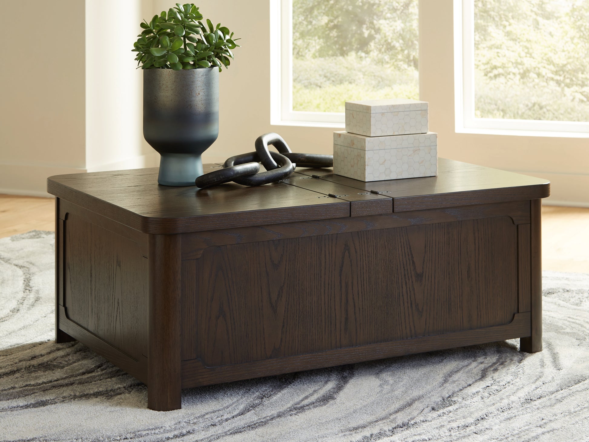 Haines Furniture Outlet - Ashley Furniture - Breckington Coffee Table With Storage - Cocktail Table with Storage / Dark Brown - T678-20