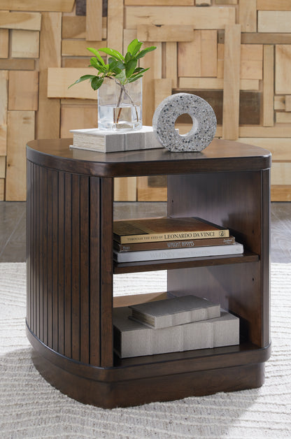 Haines Furniture Outlet - Ashley Furniture - Korestone End Table - Square End Table / Dark Brown - T679-2