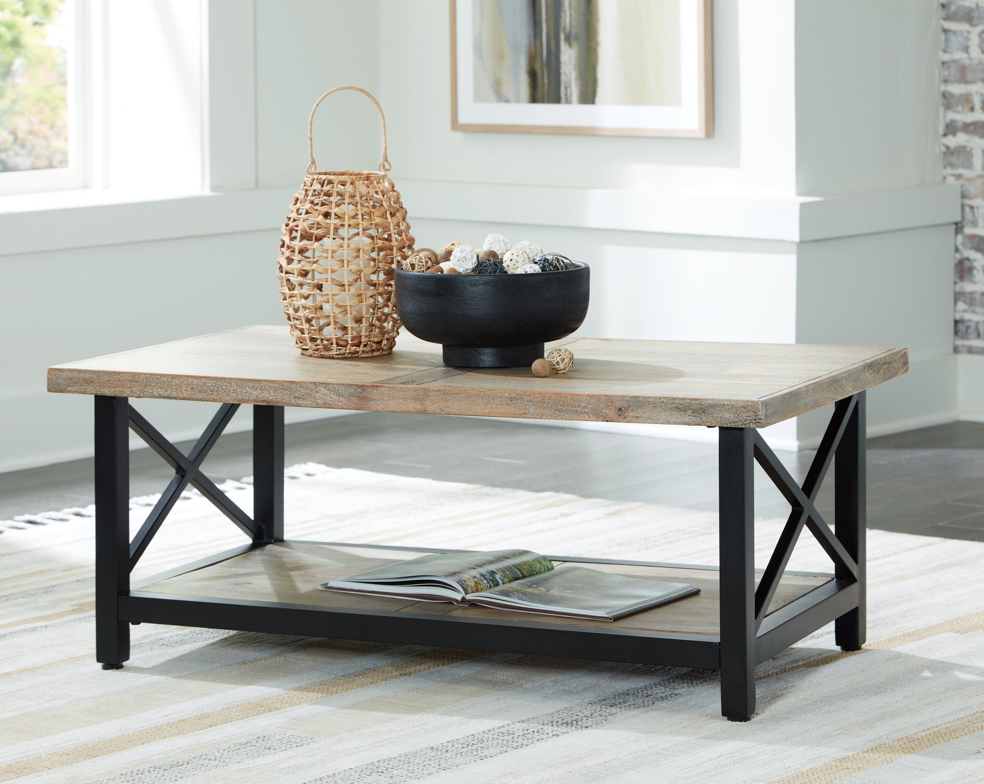 Haines Furniture Outlet - Ashley Furniture - Bristenfort Coffee Table - Rectangular Cocktail Table / Brown/Black - T685-1