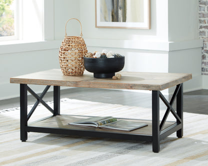 Haines Furniture Outlet - Ashley Furniture - Bristenfort Coffee Table - Rectangular Cocktail Table / Brown/Black - T685-1