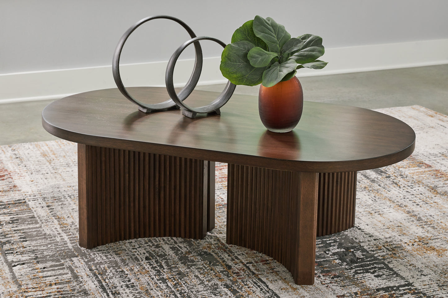 Haines Furniture Outlet - Ashley Furniture - Korestone Coffee Table - Rectangular Cocktail Table / Dark Brown - T438-1