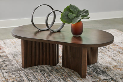 Haines Furniture Outlet - Ashley Furniture - Korestone Coffee Table - Rectangular Cocktail Table / Dark Brown - T438-1