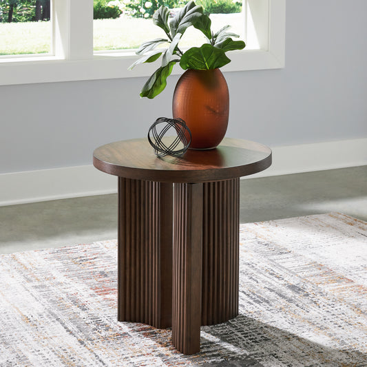 Haines Furniture Outlet - Ashley Furniture - Korestone End Table - Rectangular End Table / Dark Brown - T438-3