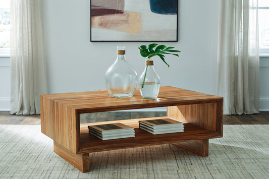 Haines Furniture Outlet - Ashley Furniture - Dressonni Coffee Table - Rectangular Cocktail Table / Brown - T690-1
