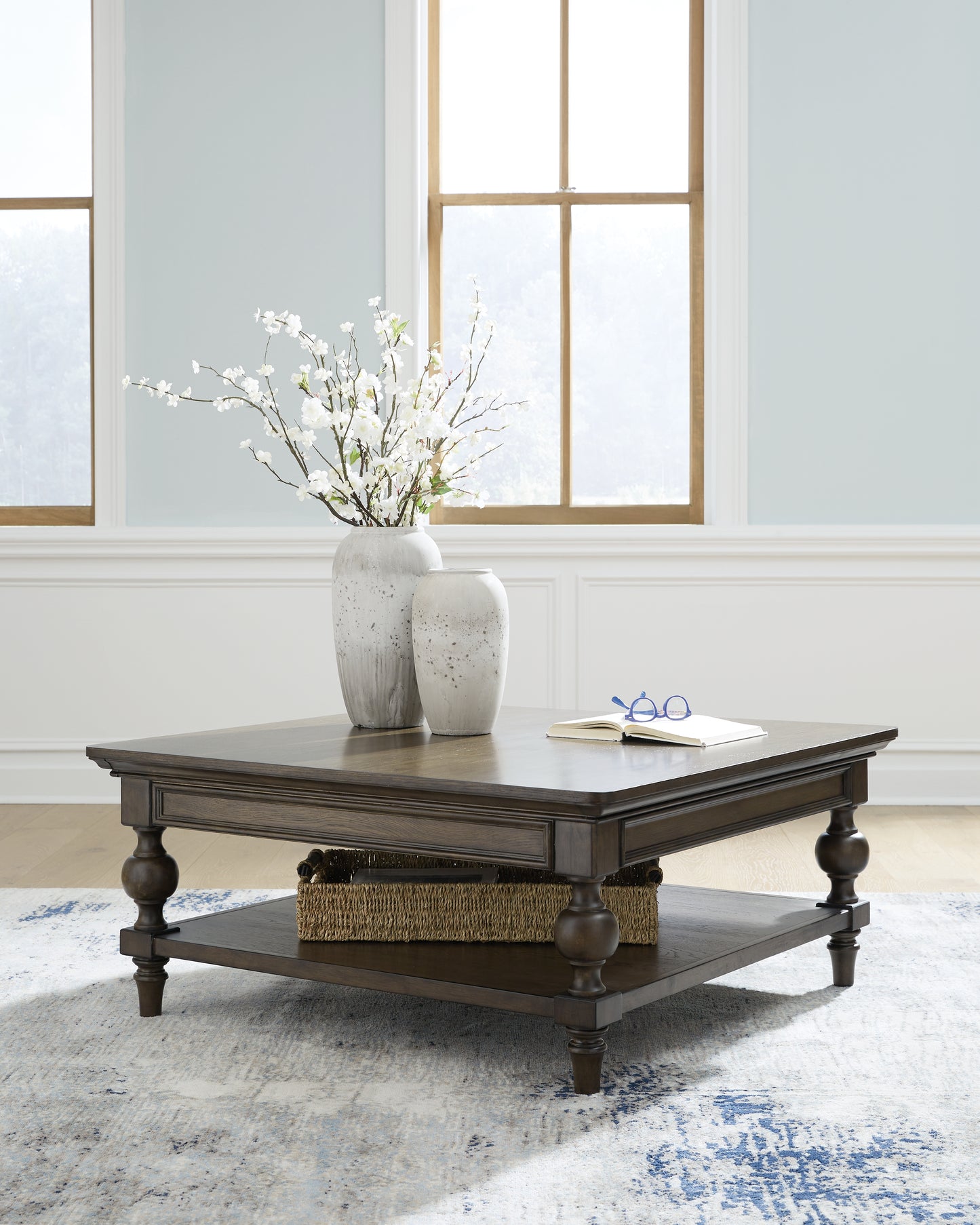 Haines Furniture Outlet - Ashley Furniture - Veramond Coffee Table - Square Cocktail Table / Dark Brown - T694-8