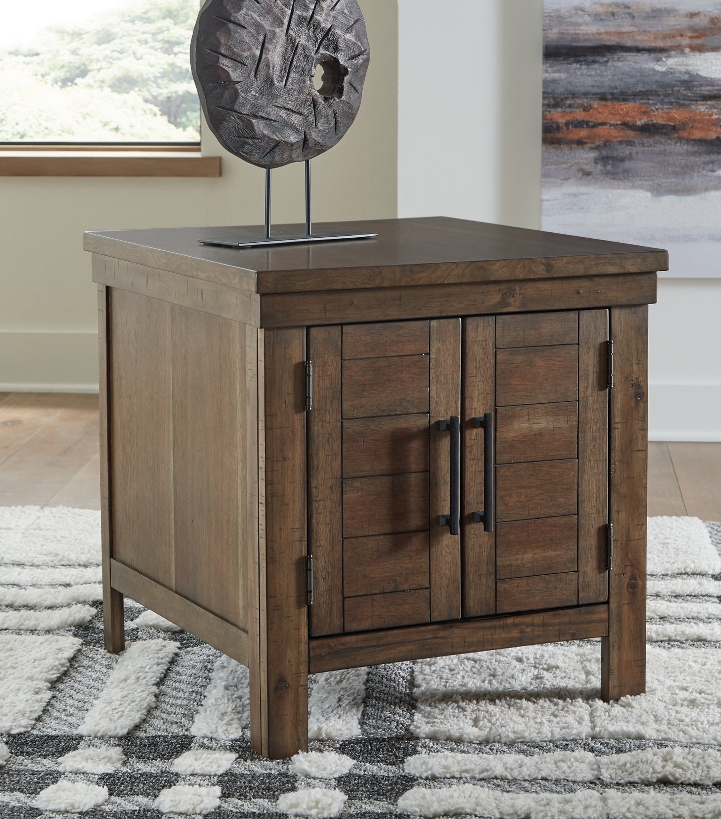 Haines Furniture Outlet - Ashley Furniture - Moriville End Table - Rectangular End Table / Grayish Brown - T731-3