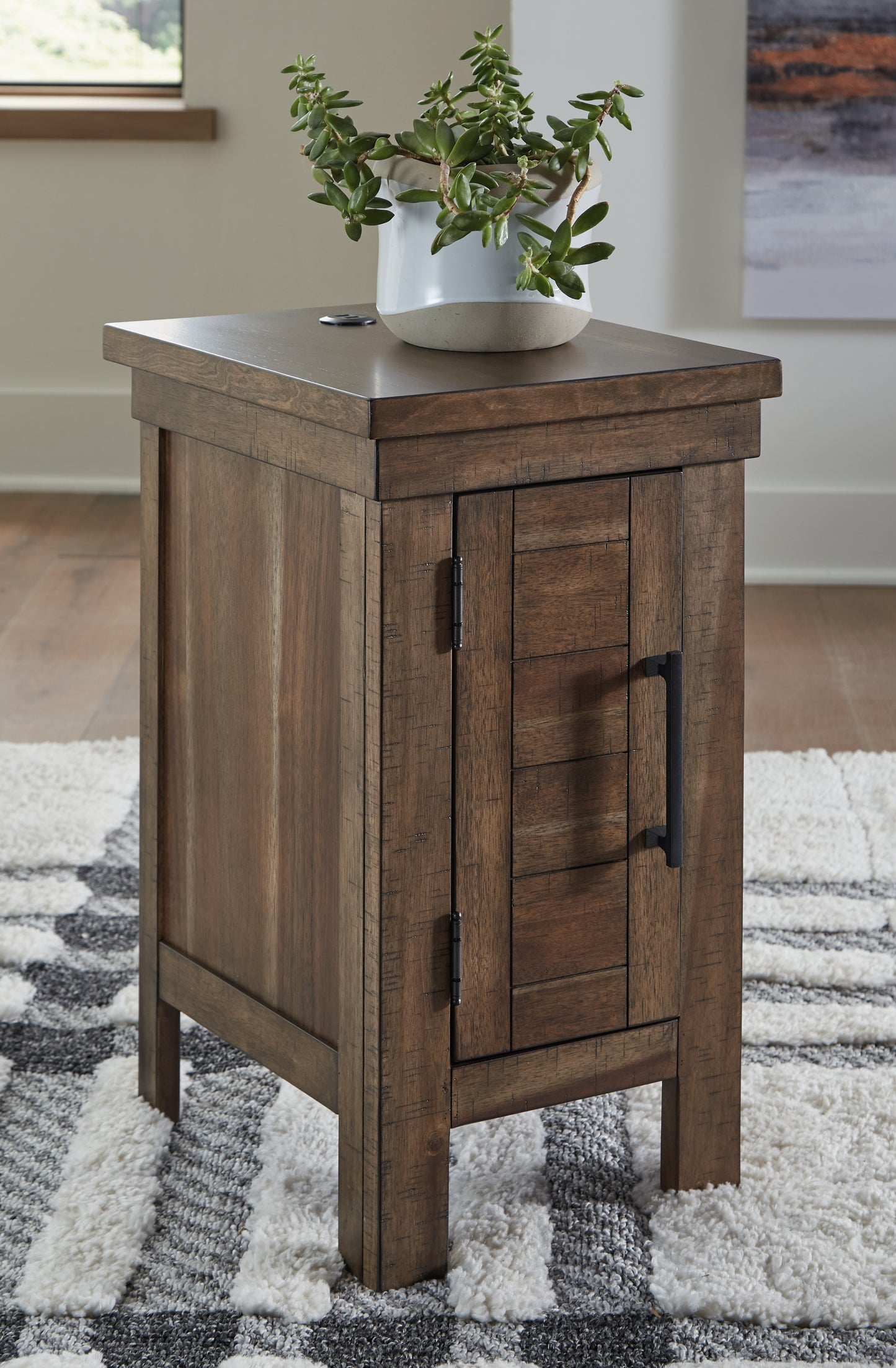 Haines Furniture Outlet - Ashley Furniture - Moriville Chairside End Table - Chair Side End Table / Grayish Brown - T731-7