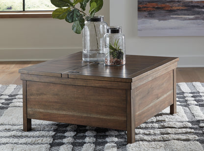 Haines Furniture Outlet - Ashley Furniture - Moriville Lift-Top Coffee Table - Lift Top Cocktail Table / Grayish Brown - T731-9