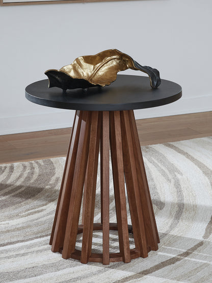 Haines Furniture Outlet - Ashley Furniture - Kallari End Table - Round End Table / Warm Brown/Black - T737-6