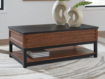 Haines Furniture Outlet - Ashley Furniture - Kallari Lift-Top Coffee Table - Lift Top Cocktail Table / Warm Brown/Black - T737-9