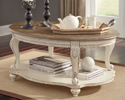 Haines Furniture Outlet - Ashley Furniture - Realyn Coffee Table - Oval Cocktail Table / White/Brown - T743-0