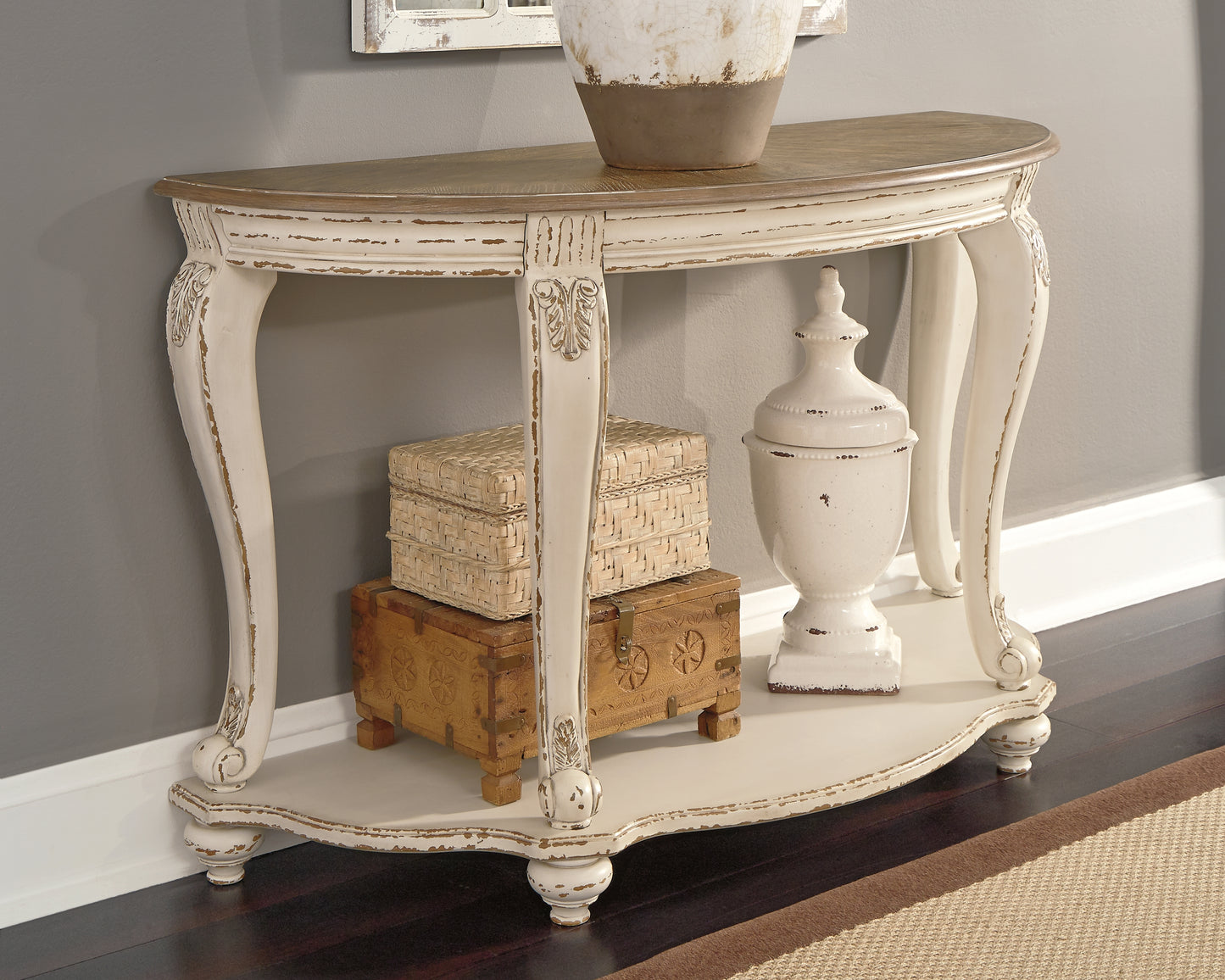 Haines Furniture Outlet - Ashley Furniture - Realyn Sofa Table - Sofa Table / White/Brown - T743-4