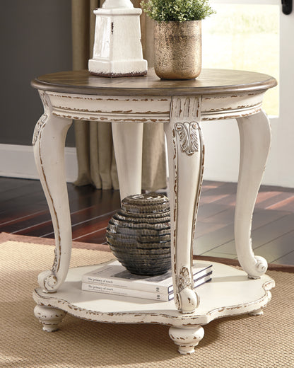 Haines Furniture Outlet - Ashley Furniture - Realyn End Table - Round End Table / White/Brown - T743-6