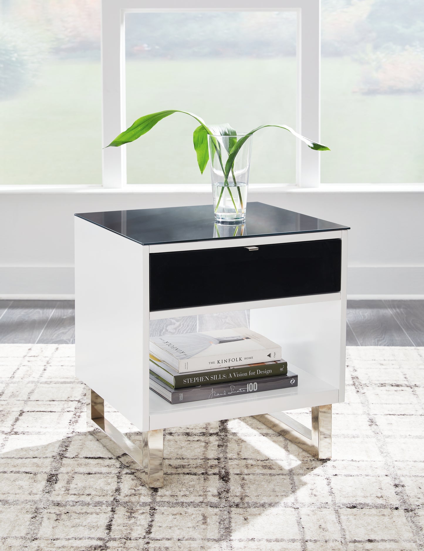 Haines Furniture Outlet - Ashley Furniture - Gardoni End Table - Rectangular End Table / White/Black - T756-3