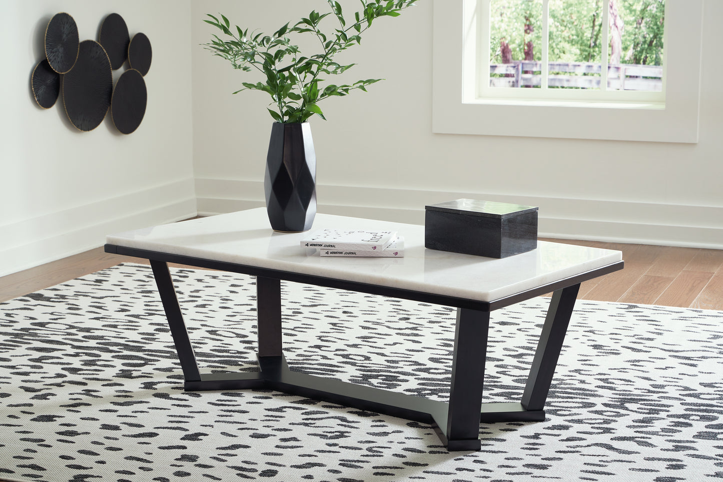 Haines Furniture Outlet - Ashley Furniture - Fostead Coffee Table - Rectangular Cocktail Table / White/Espresso - T770-1