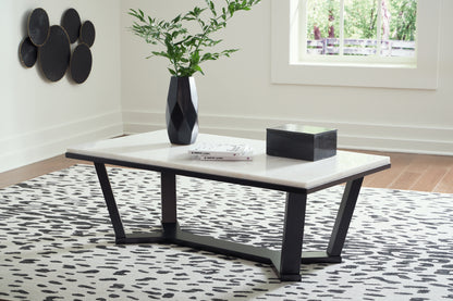 Haines Furniture Outlet - Ashley Furniture - Fostead Coffee Table - Rectangular Cocktail Table / White/Espresso - T770-1