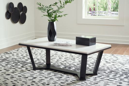 Haines Furniture Outlet - Ashley Furniture - Fostead Coffee Table - Rectangular Cocktail Table / White/Espresso - T770-1