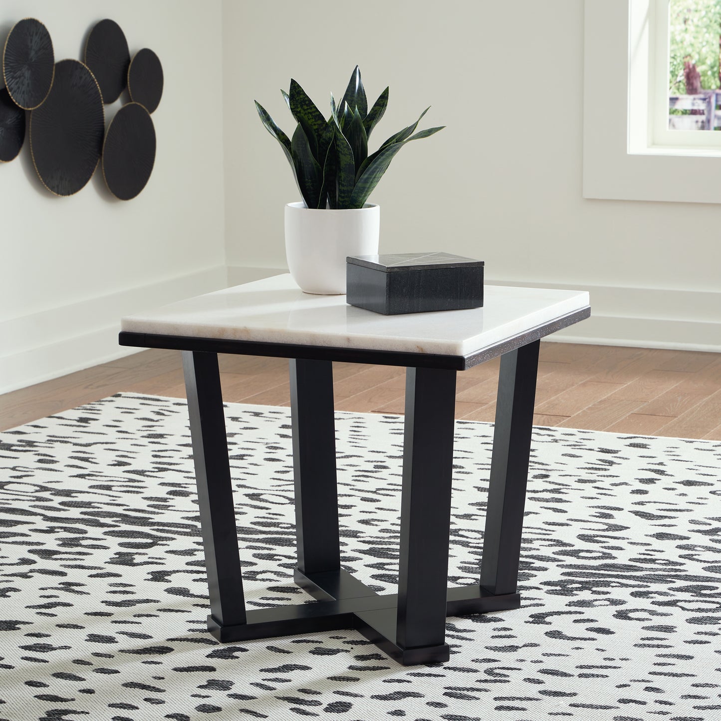 Haines Furniture Outlet - Ashley Furniture - Fostead End Table - Square End Table / White/Espresso - T770-2