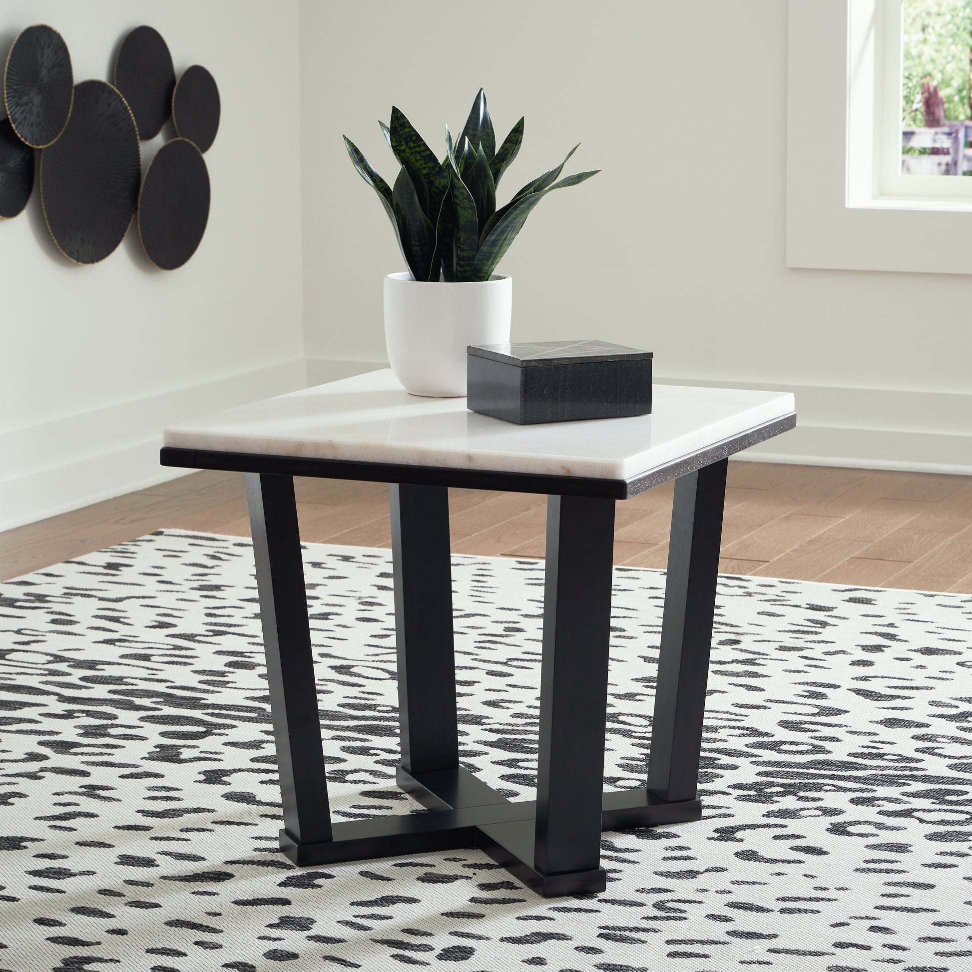 Haines Furniture Outlet - Ashley Furniture - Fostead End Table - Square End Table / White/Espresso - T770-2