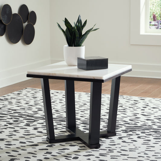 Haines Furniture Outlet - Ashley Furniture - Fostead End Table - Square End Table / White/Espresso - T770-2