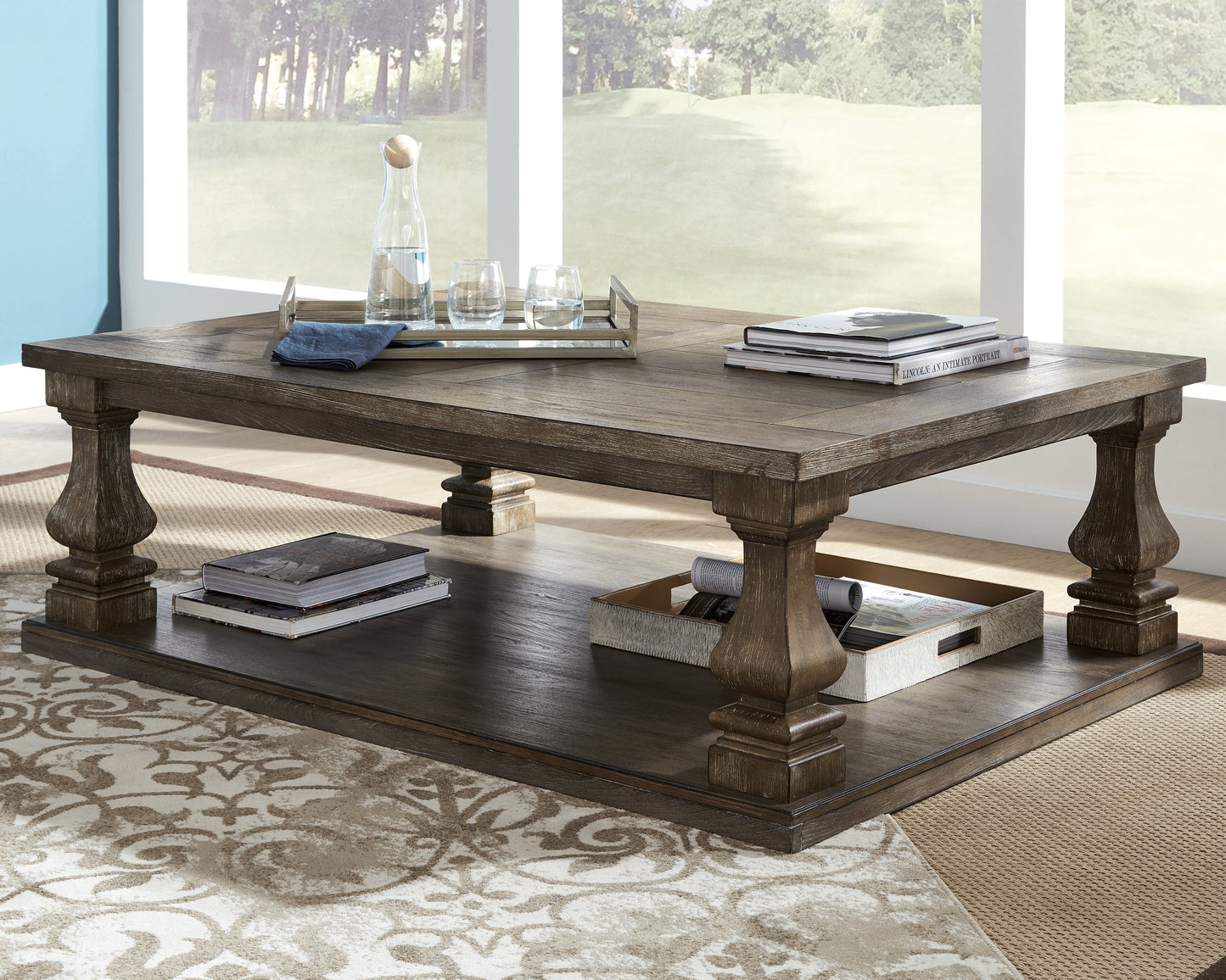 Haines Furniture Outlet - Ashley Furniture - Johnelle Coffee Table - Rectangular Cocktail Table / Gray - T776-1