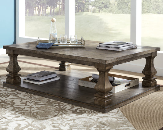 Haines Furniture Outlet - Ashley Furniture - Johnelle Coffee Table - Rectangular Cocktail Table / Gray - T776-1