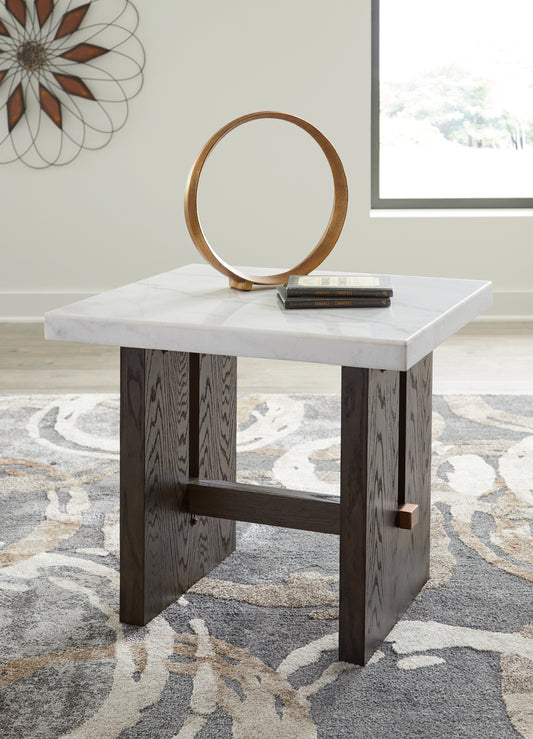 Haines Furniture Outlet - Ashley Furniture - Burkhaus End Table - Rectangular End Table / White/Dark Brown - T779-3