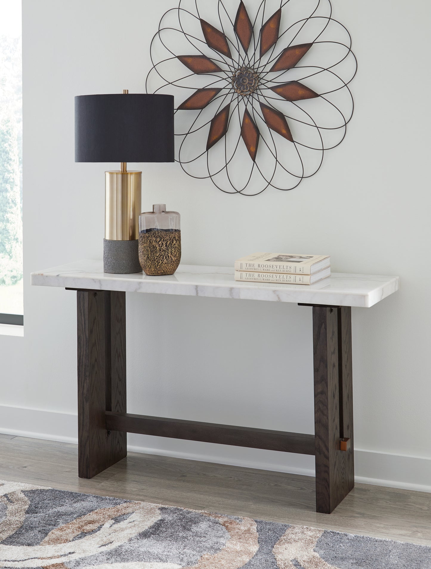 Haines Furniture Outlet - Ashley Furniture - Burkhaus Sofa Table - Sofa Table / White/Dark Brown - T779-4