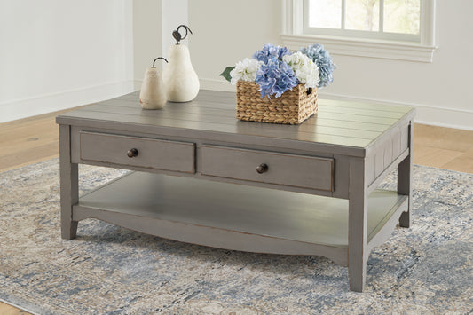 Haines Furniture Outlet - Ashley Furniture - Charina Coffee Table - Rectangular Cocktail Table / Antique Gray - T784-1
