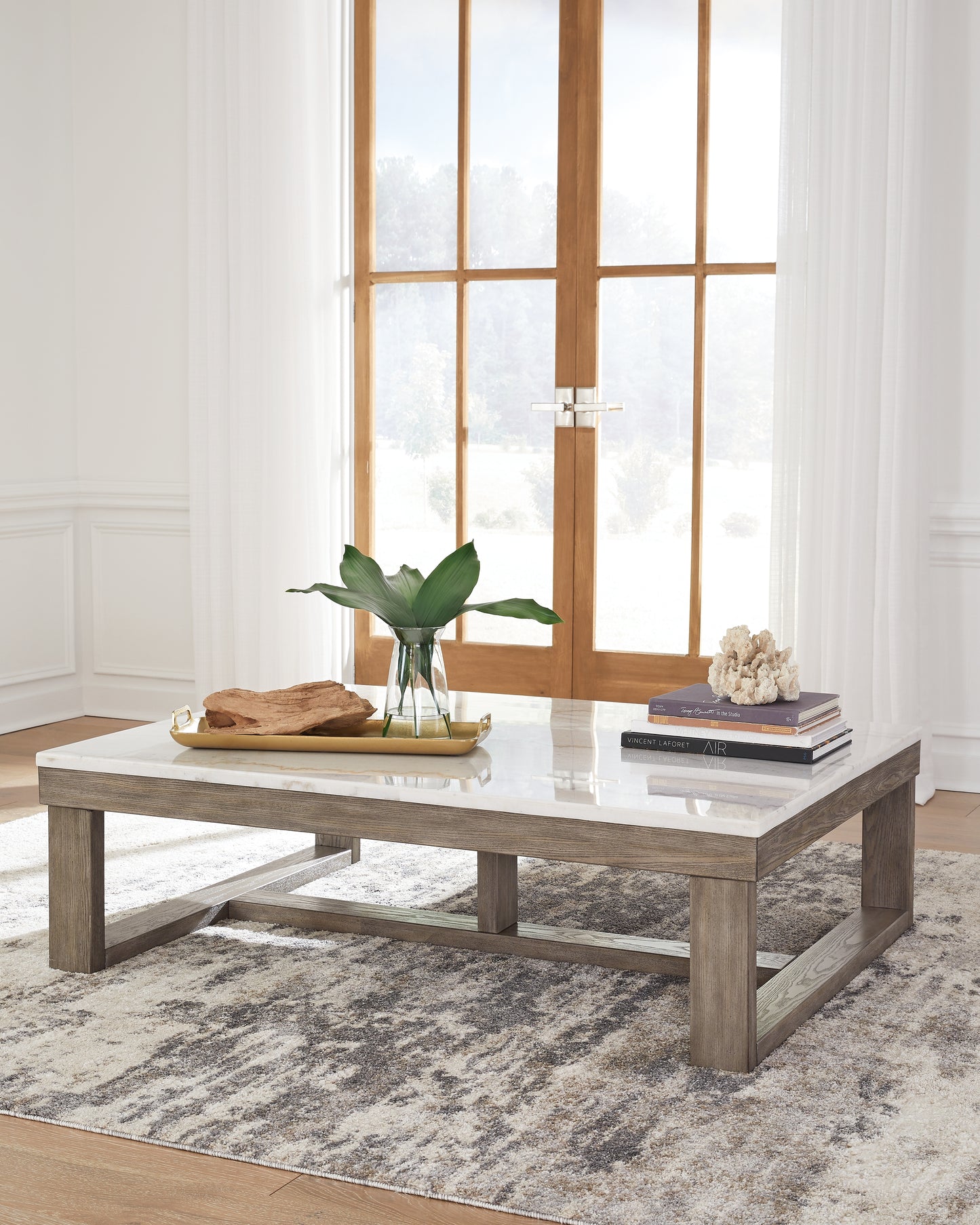 Haines Furniture Outlet - Ashley Furniture - Loyaska Coffee Table - Rectangular Cocktail Table / Brown/Ivory - T789-1