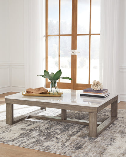 Haines Furniture Outlet - Ashley Furniture - Loyaska Coffee Table - Rectangular Cocktail Table / Brown/Ivory - T789-1