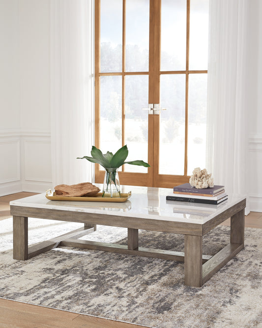 Haines Furniture Outlet - Ashley Furniture - Loyaska Coffee Table - Rectangular Cocktail Table / Brown/Ivory - T789-1