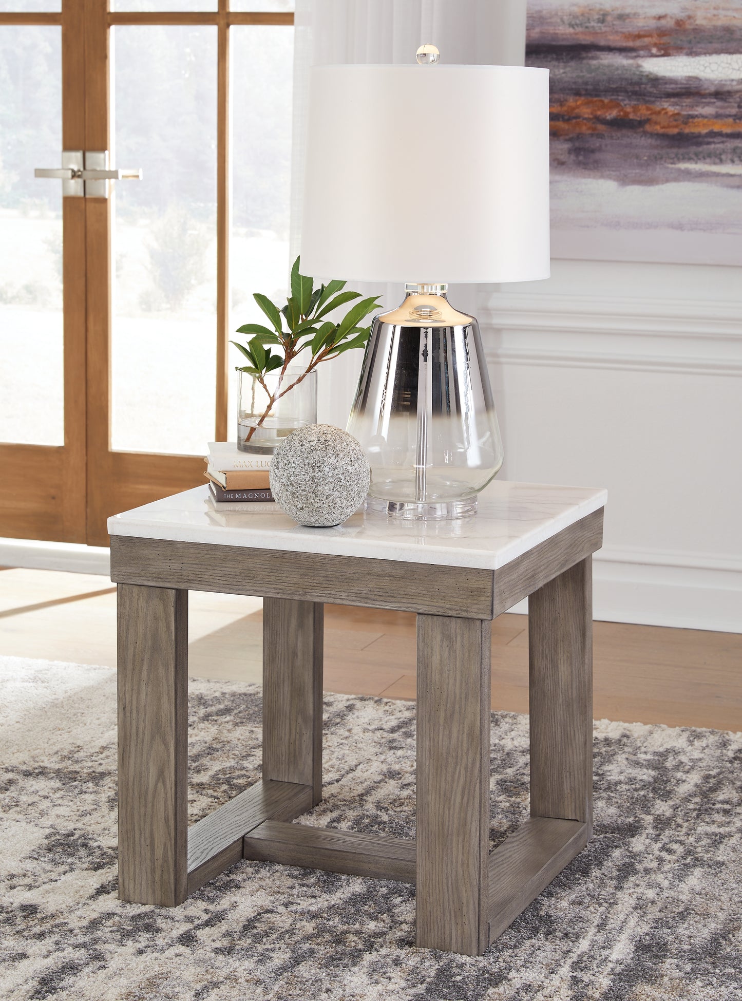 Haines Furniture Outlet - Ashley Furniture - Loyaska End Table - Rectangular End Table / Grayish Brown/White - T854-3