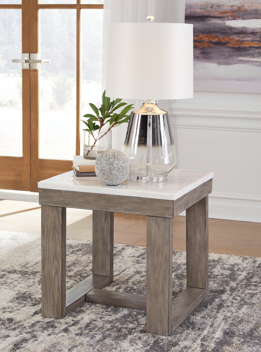 Haines Furniture Outlet - Ashley Furniture - Loyaska End Table - Rectangular End Table / Grayish Brown/White - T854-3